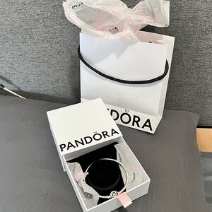 PANDORA Moments Encircled Clasp Bangle Bracelet, Silver| Size: 6.7in